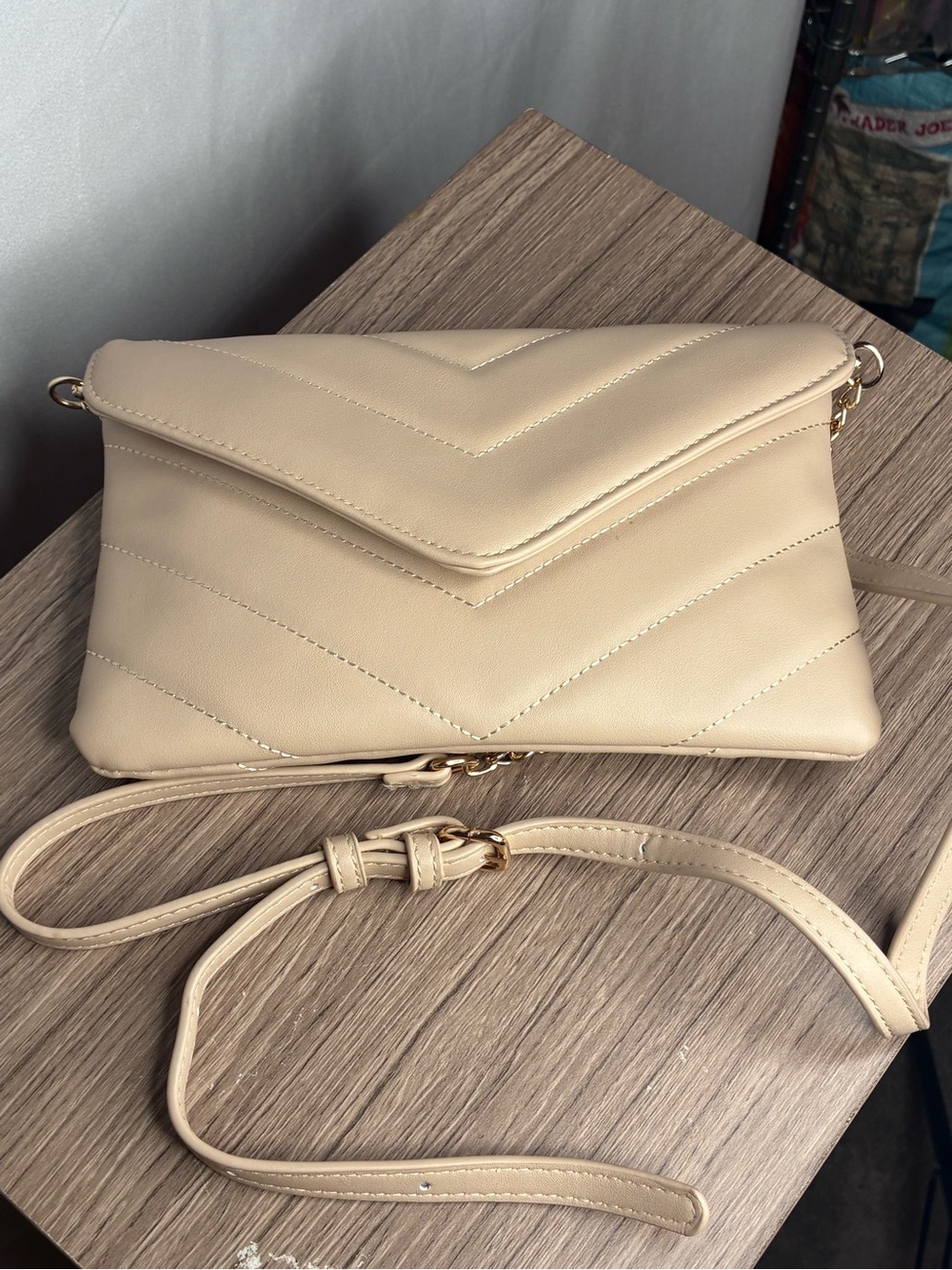 EUC Beige Quilted Crossbody Bag - Lightweight Shoulder Purse